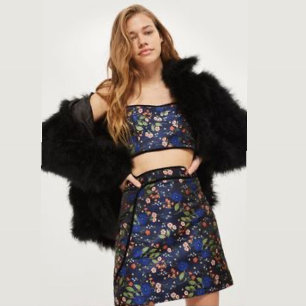 Topshop Floral Black and Blue Skirt Set